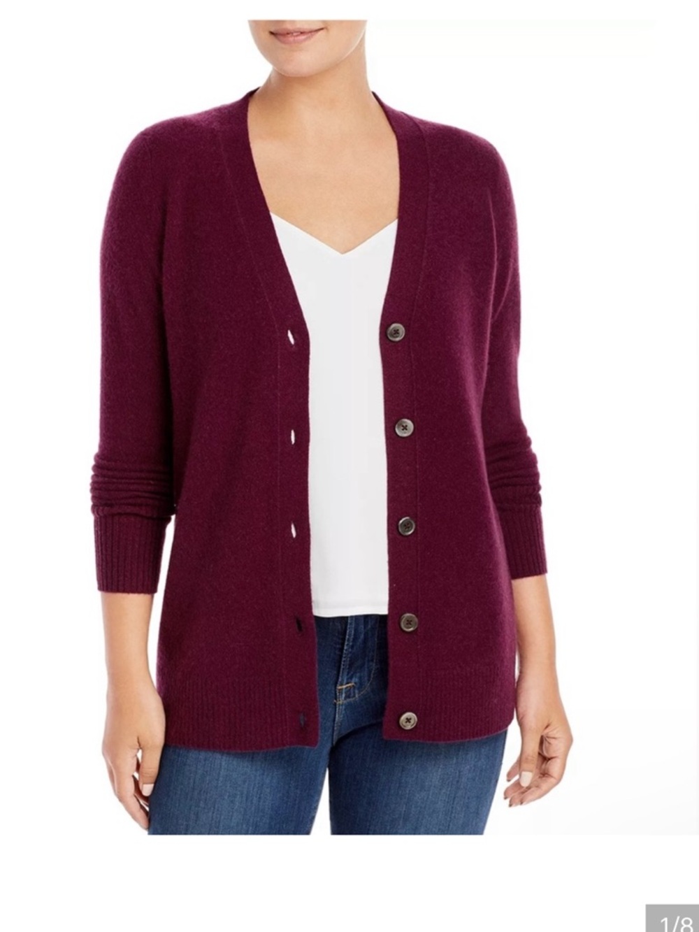 C by Bloomingdale's 100%Cashmere Grandfather Cardigan, Burgundy, Size S